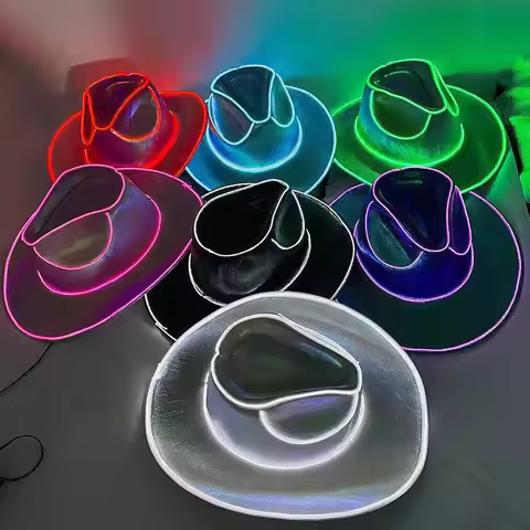 Bachelorette Party Supplies Bride Cowgirl Hat Glowing Light Bar Cap Wireless Disco Luminous Led Flas