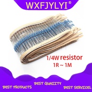 100pcs 1/4W Metal film resistor 1R ~ 1M 100R 220R 330R 1K 1.5K 2.2K 3.3K 4.7K 10K 22K 47K 100K 100 2