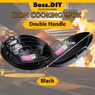MYDOT 31-46cm Black Iron Cooking Wok with Double Handle