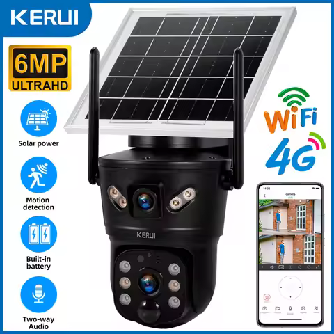 NO WIRES NEEDED! KERUI 6MP Solar Camera 4G SIM WiFi Dual Lens Outdoor Waterproof Security CCTV V380p