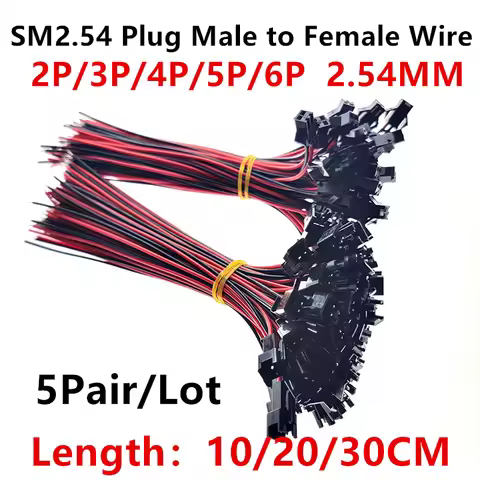 5Pairs Long JST SM 2P 3P 4P 5P 6P Plug Male to Female Wire Connector SM2P LED Connectors 2.54mm 10CM
