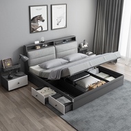 Bed Frame Nordic High Box Storage Double Super Single Bed King/ Queen Bed Modern Simple Small Apartment Multi-Functional Storage Bed Home Master Bedroom