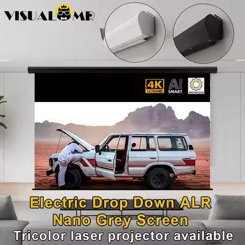 120" Nano Grey Motorized Electric Drop Down ALR Projection Screen 16:9 Wall Mount 4K Black Border fo