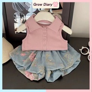 Baby Girl Summer Clothing Set Korean Girl Polo Vest Shorts 2-Piece Set 1-6 Years
