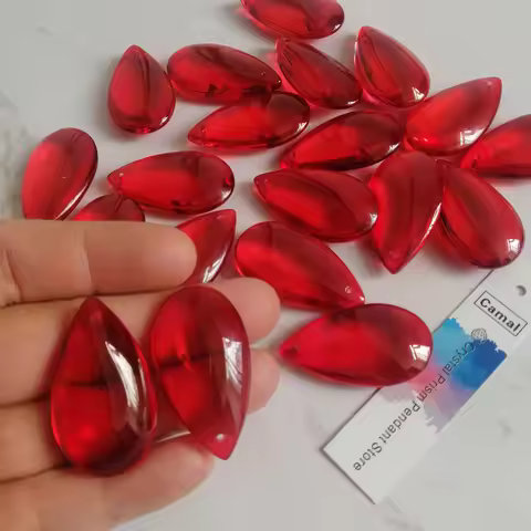 Camal 20pcs 37mm Red Crystal Smooth Teardrop Beads Prism Pendant Lamp Chandelier Hanging Ornament We