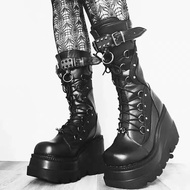 Demonia 9.5cm Thick-Soled Motorcycle Boots y2k Dark Gothic Punk Mid-Tube Boots Women