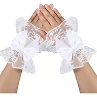 Yolev Lace Gloves - Bow Tea Party Short Fingerless Gloves for 80s, Halloween Masquerades, Prom, Cosp