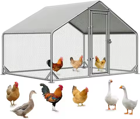 Large Chicken Coop, Walk - in Chicken House, Outdoor Chicken Run, Portable Metal Chicken Cage, Outdo