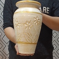 Floral Gold White Clay Vase Vintage Terracotta Craft