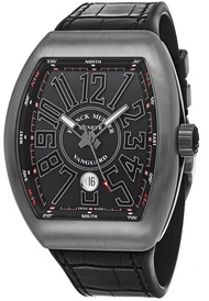 Vanguard Mens Automatic Date Black Face Black Rubber/Leather Strap Watch V 45 SC DT TT BR.NR