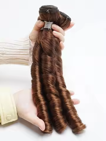 French Curl Human Hair Weave Bundles Color 4 Chocolate Brown Loose Wave Bouncy Curl Remy Human Hair 