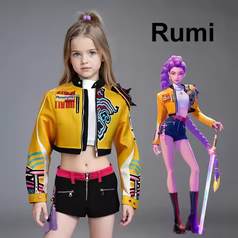 Children Cosplay Performance Costume Outfit K-POP Rumi Group Concert Halloween Clothes Earring Acces