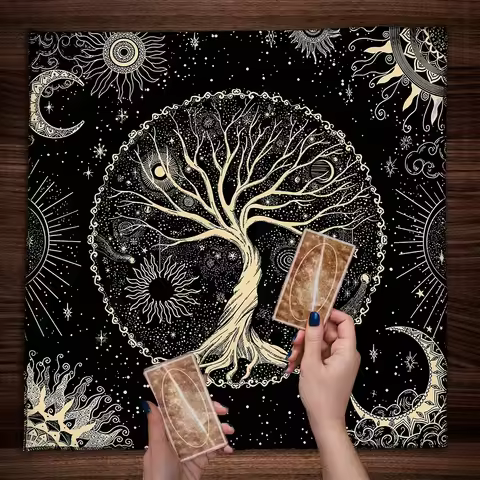 VIKAMA Tree Of Life Element Tarot Reading Cloth, Spiritual Altar Cloth, Witch Astrology Cloth, Room 