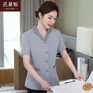 【Ready Stock】❀ Hotel waiter work uniform Cleaning Work Clothes Short Sleeve Women's Summer Hotel Sho
