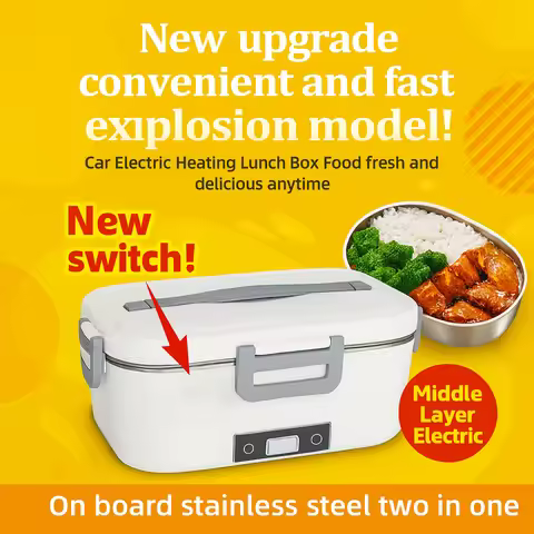 Portable Electric Lunch Box For Car/Home/1.8L Stainless Steel Food Warmer With Switch/Middle Layer/8