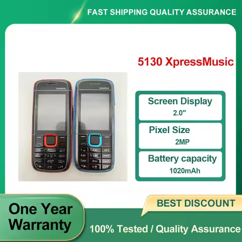Refurbished Unlocked 5130 XpressMusic Original Bluetooth 2MP 2.0" inches Phone 2G Good Condition