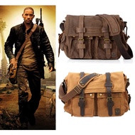 I AM LEGEND Will Smith military Canvas + Genuine leather Men Messenger Bag Canvas Sling Bag Multi-Po