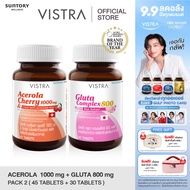 [ Beauty WhiteSet  2 ขวด ] Vistra Acerola Cherry 1000mg PLUS Citrus Bioflavavonoids ( 45 เม็ด ) + VI
