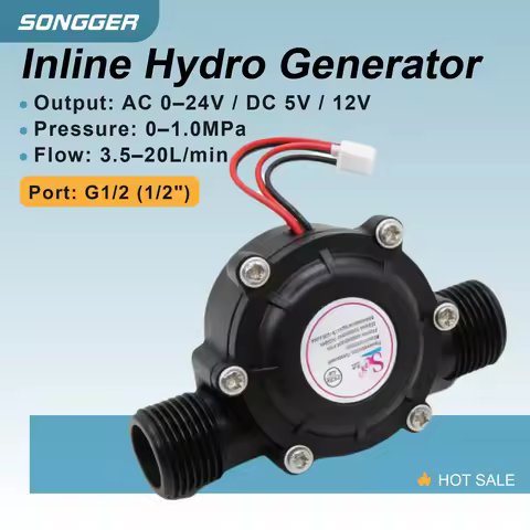 Inline Hydro Generator DC5V/12V G1/2 Water Flow Turbine Generator 3.5-20L/min for Faucet Sensor Heat