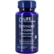 Life Extension Optimized Folate (L-Methylfolate), 1000 mcg 100 Vegetarian Tablets (3 Pack)