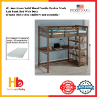 Picket &amp; Rail #1 Americana Solid Wood Double Decker Study  Loft Bunk Bed With Desk (Frame Only) (Foc: Free Delivery &amp; Assembly)
