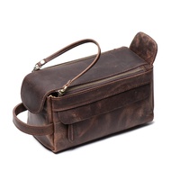 Retro European Cosmetic Bag Genuine Cowhide Cosmetic Bag Multifunctional leather handbag Crazy Horse