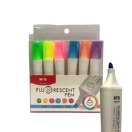 Set of 6 M&G Flourescent Highlighter Pen Writing Marker AHM215R1 Soft Chisel NIB - Set of 6