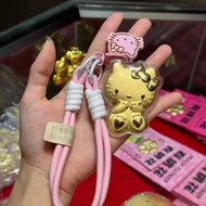 现货！可爱凯蒂猫钥匙扣足金mg含金kt猫手机挂金店礼品送女友招财 来财Cute Hello Kitty key chain gold mg with gold k9qfy