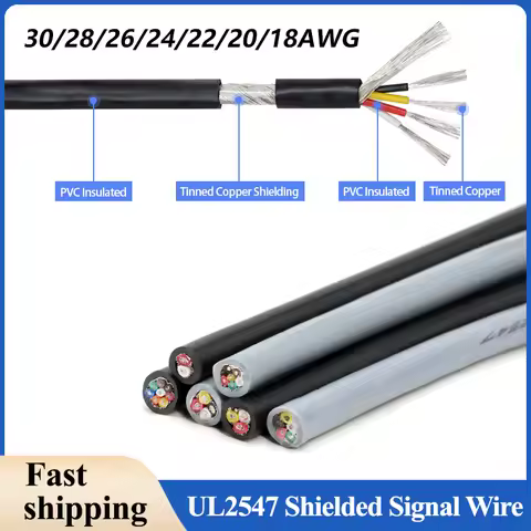 UL2547 Multi-core Shielded Wire 30/28/26/24/22/20/18AWG Signal Cable Channel Audio 2 3 4 5Cores PVC 