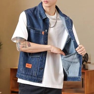 American Retro Denim Jacket Loose Pocket All-Match Trendy Vest Sleeveless Overalls Construction Site