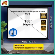 150" / 150 inch 16:9 Motorized Screen / Electric Projector Screen with Remote Control (130 width x 7