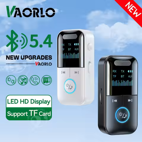 VAORLO 4 in 1 Bluetooth 5.4 Audio Transmitter Receiver 3.5MM AUX RCA TF Card Play Stereo LED Display