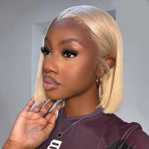 Megalook 6x4 Invisible Knots Honey Blonde Glueless Bob Wig 13x4 Lace Frontal 100% Human Hair Straigh