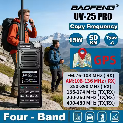 BAOFENG UV-25 Walkie Talkie UV25 Tri-Band Wireless Frequency NOAA Type-C Charger AM Long Range Ham P