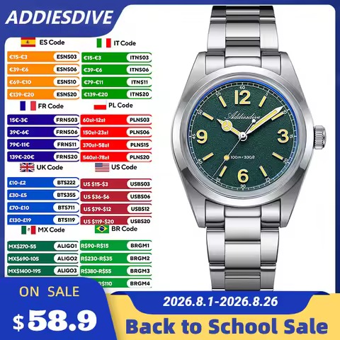 ADDIESDIVE New VH31 Quartz Watches Bubble Glass Retro Elegant WristWatch BGW9/C3 Luminous Waterproof
