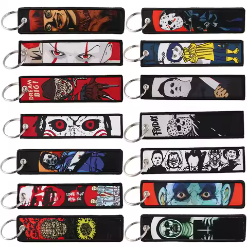 Halloween Horror Movie Theme Keychain for Motorcycles Key Rings Key Fobs Holder Embroidery Key Tag D