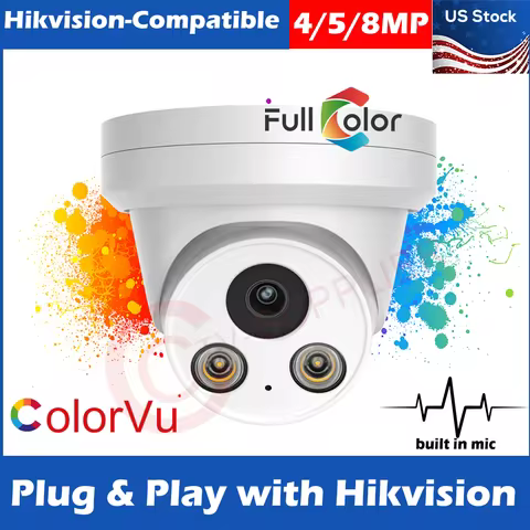 Hikvision-Compatible Onvif (8MP 5MP 4MP 2.8mm Lens) Color-Night Built in MIC IP Camera Poe Turret Ou