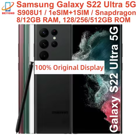 Samsung Galaxy S22 Ultra 5G S908U1 6.8" AMOLED 8/12GB 12/128/256/512GB ROM Snapdragon NFC S Pen Orig