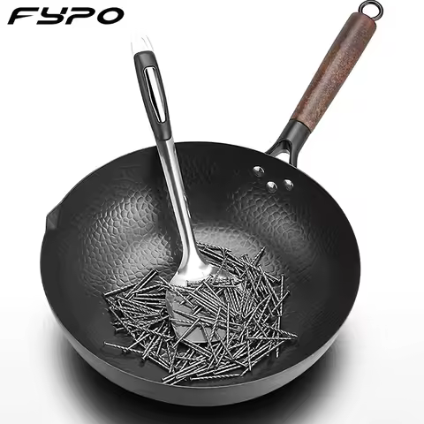 32cm Iron Wok Craft Wok Traditional Hand Hammered Chinese Carbon Steel Wok Iron Pot for Induction,Ga