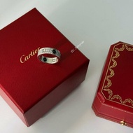 Y1981-Cartier  18K白金滿天星鑽黑陶瓷LOVE戒指