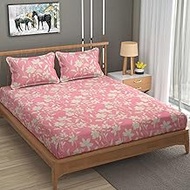 NHD HOME Cotton All Around Elastic Fitted Premium Prints Queen Size Double Bed Bedsheet with 2 Large