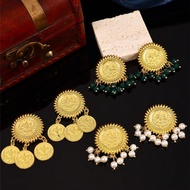 1 Pair Vintage Floral Design Women's Brooch, 22K Gold, Coin Shape, Engraved Ottoman Pattern, Jewelry