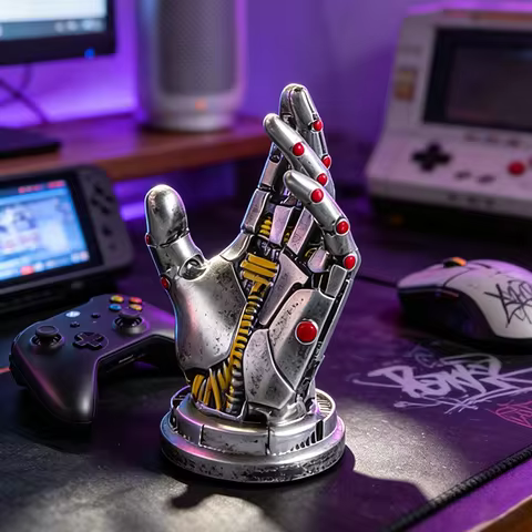 Sci-Fi Mechanical Hand Game Controller Holder Resin Stand for PS5 Xbox Switch Robot Sculpture Decor 