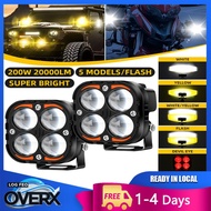 (Free Switch) 200W 5 Mode Motorcycle Light Spotlight IP68 Waterproof Mini Driving Lights
