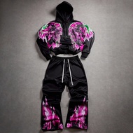 Young Street Metal Acid Style American Graphic Hoodie & Sweatpants Set, Men Y2k Clothes, Y2k Tracksu