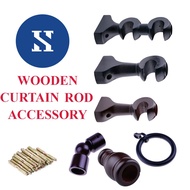 Wooden Curtain Rod Accessory / Aksesori Kayu Langsir - Bracket Tapak End Cap Ring Gelang Corner Conn