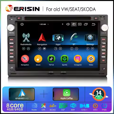 Erisin ES6509V Android 14 Car Stereo DVD For VW Passat Jetta Polo Golf Seat Skoda Octavia GPS 4G LTE