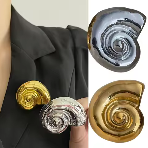 Korean Style Stainless Steel Shell Design Brooches Gold Silver Color Snail-shell Individual Party Je