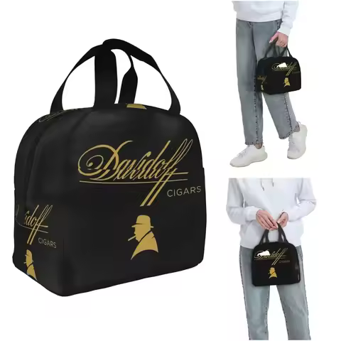 Davidoff Cigars Black Insulated Lunch Bag for Women Children Portable Food Boxes Thermal Lunch Box T
