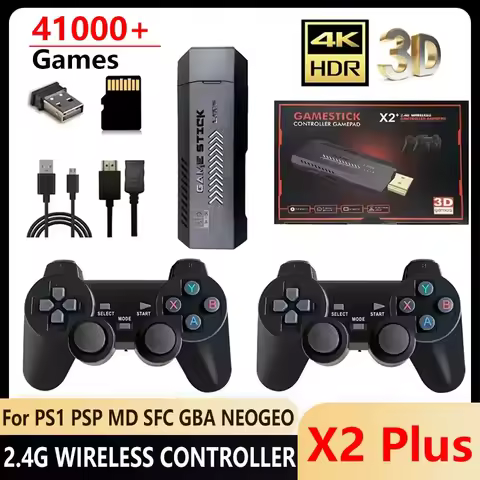 4K HD X2 Plus Game Stick 2 4G Retro Video Game Console Wireless Controller TV 50 Emulator PS1 N64 DC